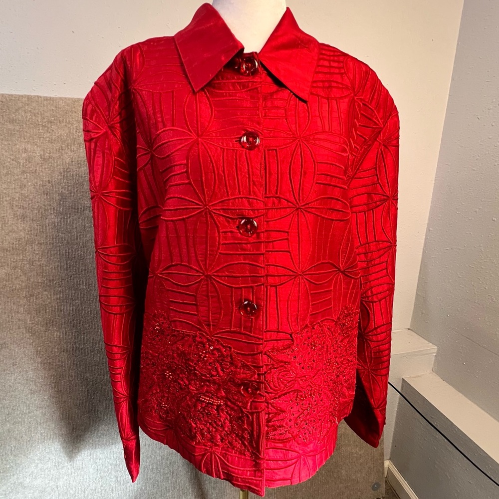 Anage Silk Red Embroidered Dress Jacket Women’s Size XL - Picture 8 of 14